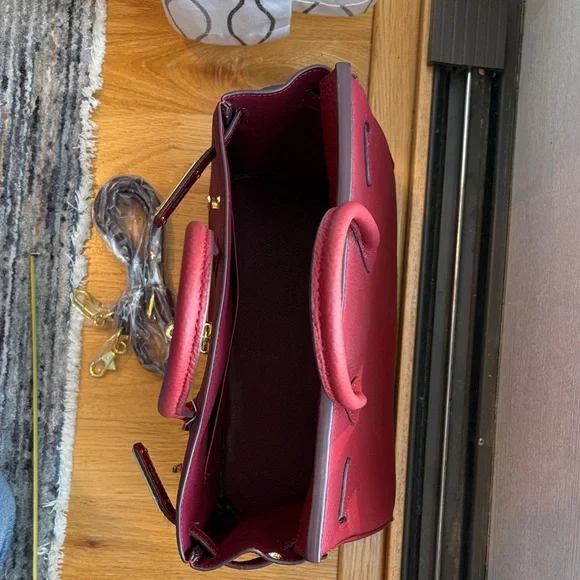 Elegant Burgundy Satchel with Gold Hardware - Picture 7 of 7